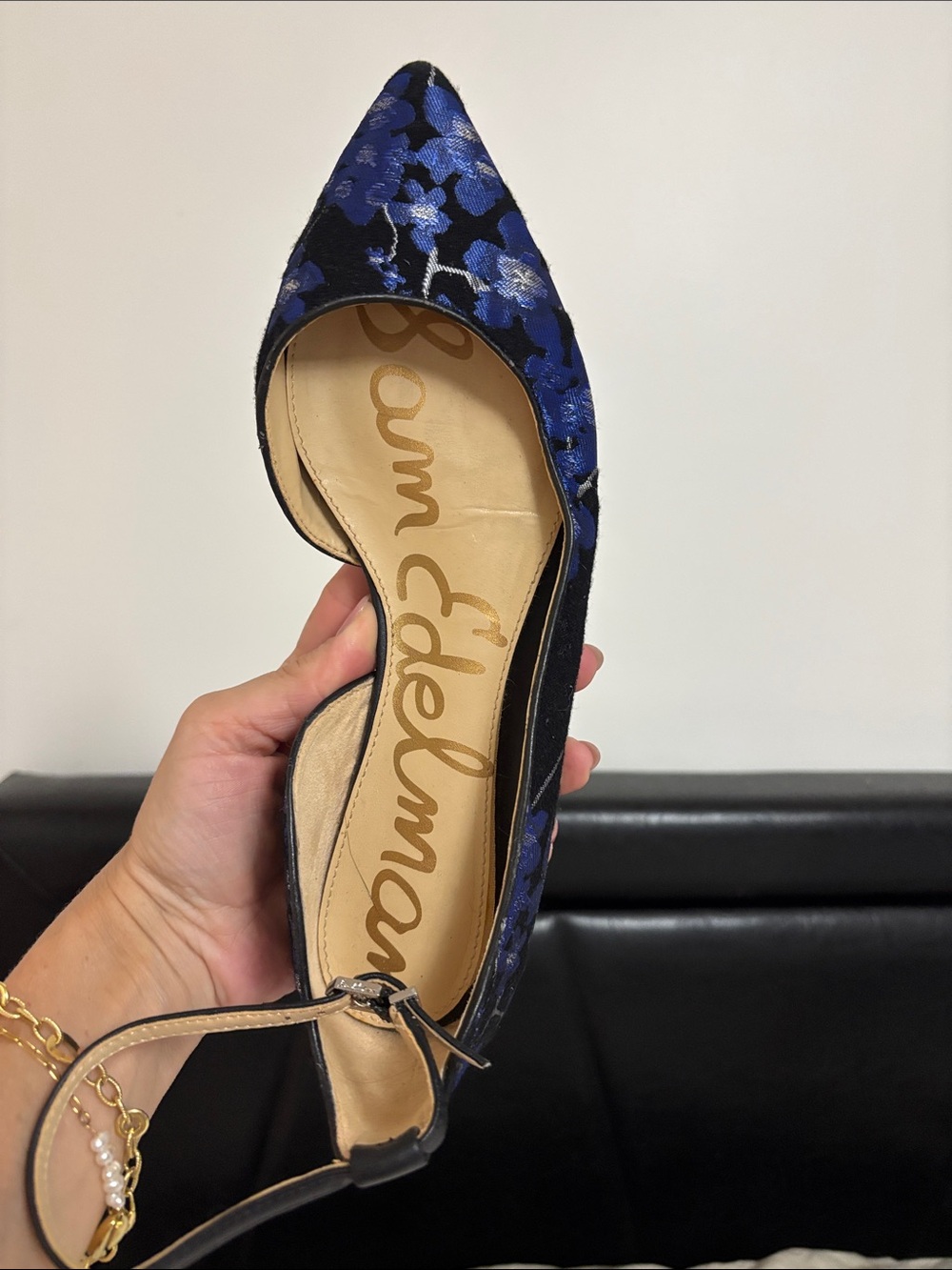 Sam Edelman Navy Blue Floral Pointed D'Orsay Flats - Picture 3 of 11